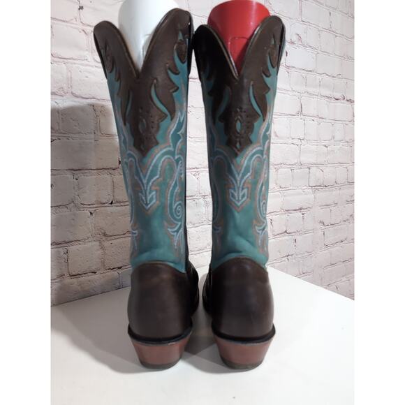 Justin Boots Style L2696 Brown And Teal Leather Cowgirl Western Women Size 6.5 - Picture 5 of 16